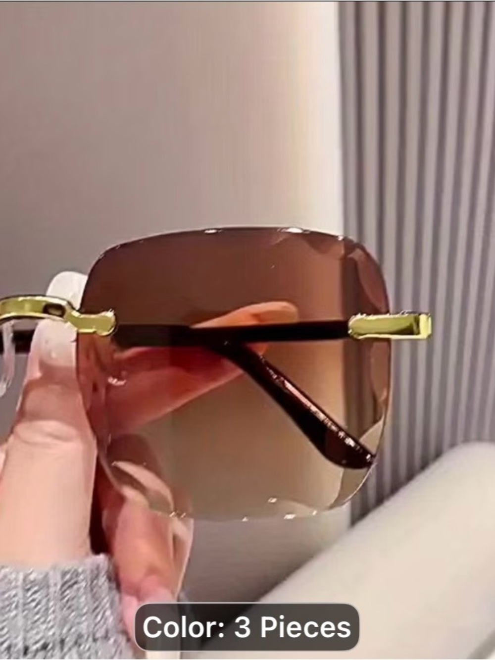 Three-Piece Rimless Gradient Sunglasses Set - Brown, Pink, Black - Picture 2 of 8